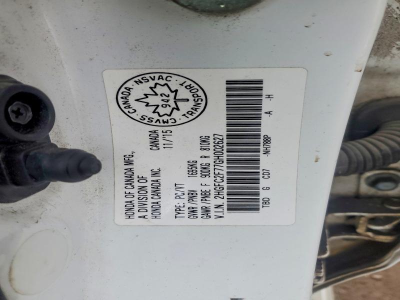 Aukcja sprzedaży 2016 Honda Civic, vin: 2HGFC2F77GH002627, numer aukcji: 51491106