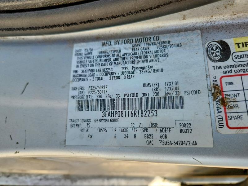 Auction sale of the 2006 Ford Fusion, vin: 3FAHP08116R182253, lot number: 50369956