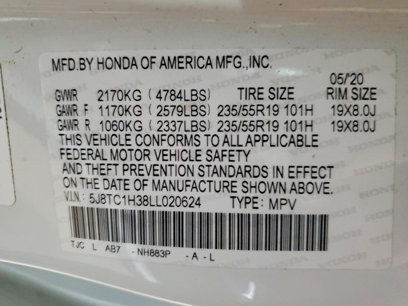 2020 Acura Rdx მანქანა იყიდება აუქციონზე, vin: 5J8TC1H38LL020624, აუქციონის ნომერი: 48409746