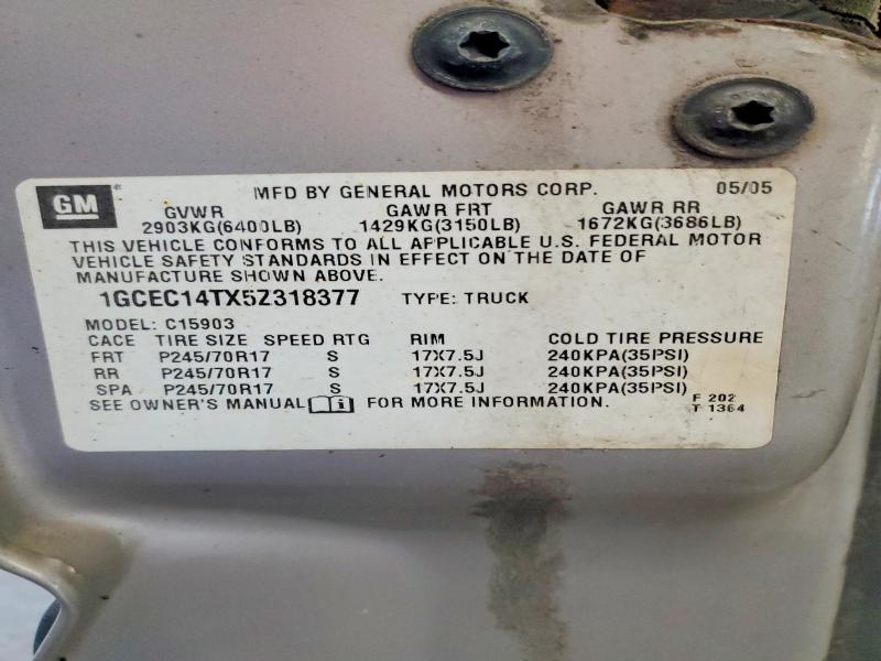 2005 Chevrolet Silverado მანქანა იყიდება აუქციონზე, vin: 1GCEC14TX5Z318377, აუქციონის ნომერი: 52244896