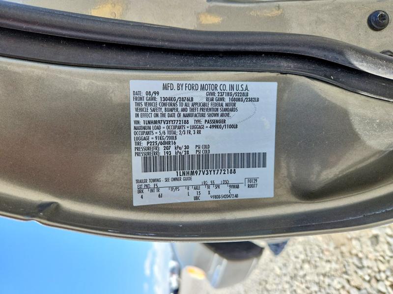 2000 Lincoln Continental მანქანა იყიდება აუქციონზე, vin: 1LNHM97V3YY772188, აუქციონის ნომერი: 51091836