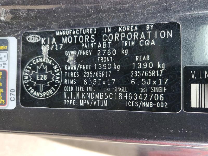 49117586 :رقم المزاد ، KNDMB5C18H6342706 vin ، 2017 Kia Sedona مزاد بيع