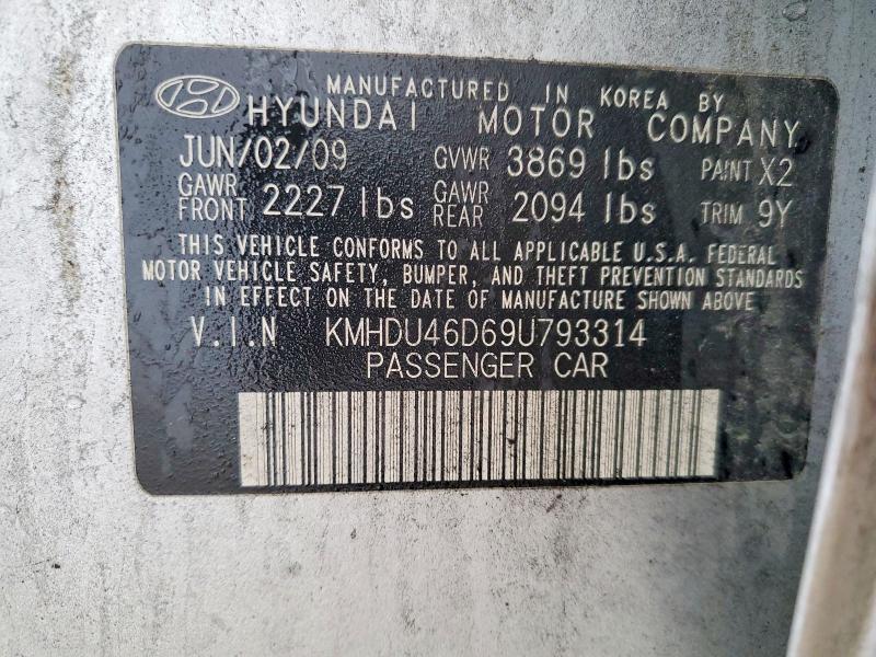 2009 Hyundai Elantra მანქანა იყიდება აუქციონზე, vin: KMHDU46D69U793314, აუქციონის ნომერი: 51172496