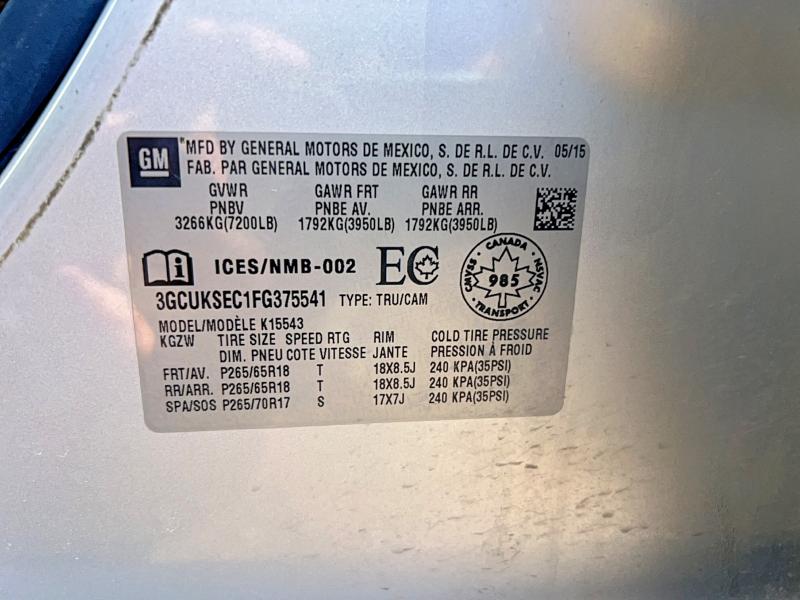 Aukcja sprzedaży 2015 Chevrolet Silverado, vin: 3GCUKSEC1FG375541, numer aukcji: 50703286
