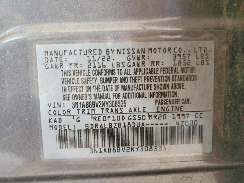 2022 Nissan Sentra მანქანა იყიდება აუქციონზე, vin: 3N1AB8BV2NY308535, აუქციონის ნომერი: 51540466