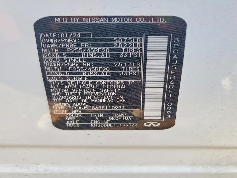 48271706 :رقم المزاد ، 3PCAJ5FB6RF110993 vin ، 2024 Infiniti Qx50 مزاد بيع