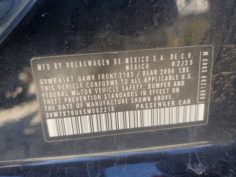 2025 Volkswagen Jetta მანქანა იყიდება აუქციონზე, vin: 3VW7X7BU5SM062218, აუქციონის ნომერი: 49701036