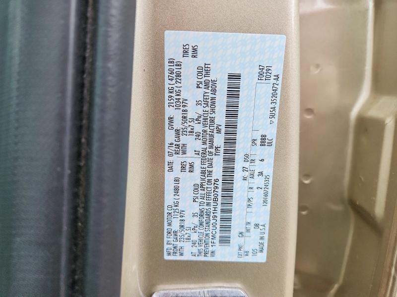 50386216 :رقم المزاد ، 1FMCU0J91HUB07976 vin ، 2017 Ford Escape مزاد بيع