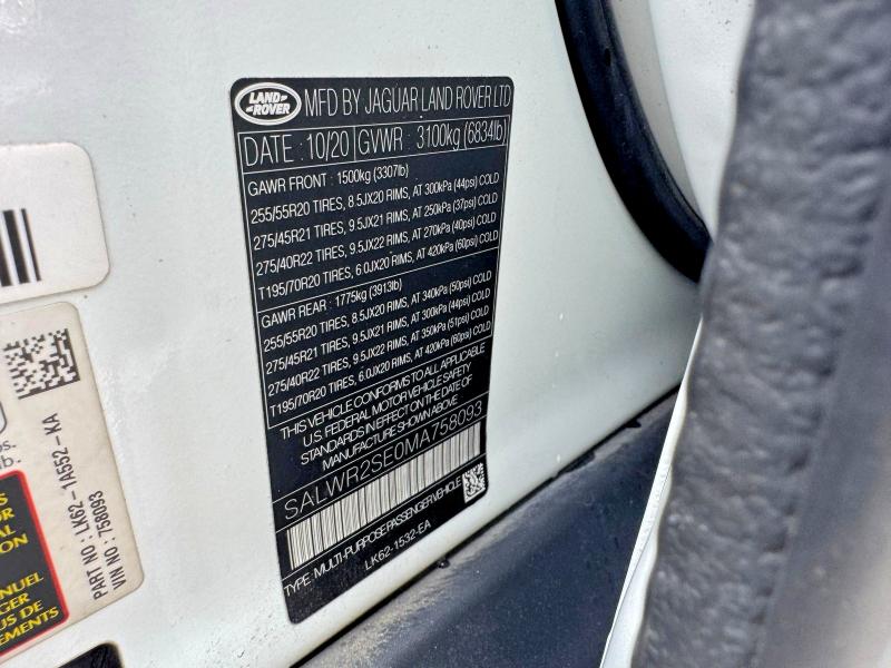 Aukcja sprzedaży 2021 Land Rover Range Rover Sport, vin: SALWR2SE0MA758093, numer aukcji: 49171146