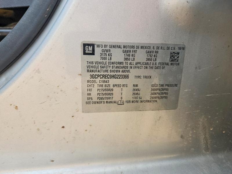 2017 Chevrolet Silverado მანქანა იყიდება აუქციონზე, vin: 3GCPCREC9HG223366, აუქციონის ნომერი: 50982376