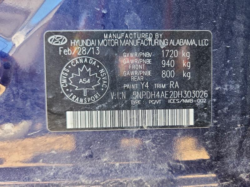 Aukcja sprzedaży 2013 Hyundai Elantra, vin: 5NPDH4AE2DH303026, numer aukcji: 50298246