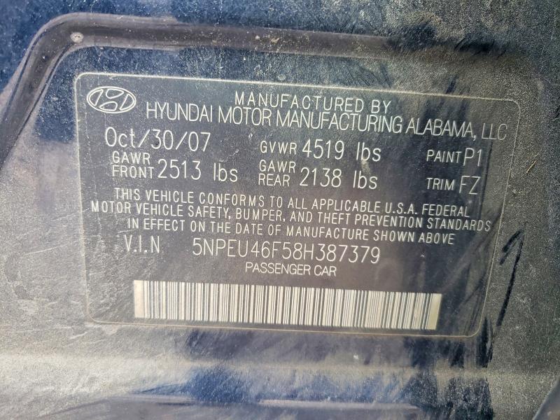 51709816 :رقم المزاد ، 5NPEU46F58H387379 vin ، 2008 Hyundai Sonata مزاد بيع