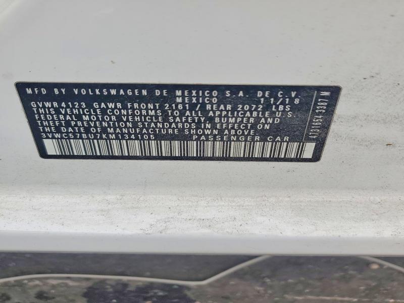 49258566 :رقم المزاد ، 3VWC57BU7KM134105 vin ، 2019 Volkswagen Jetta مزاد بيع