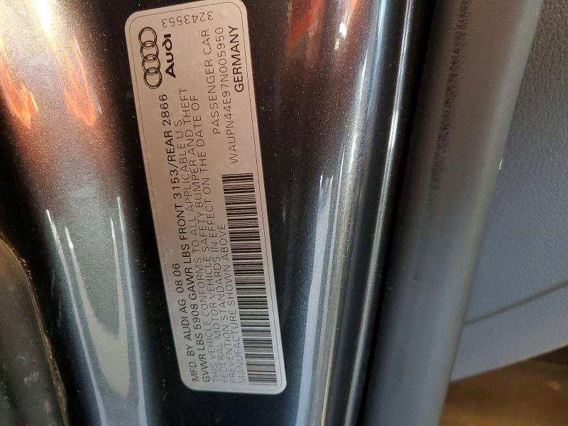 50134926 :رقم المزاد ، WAUPN44E97N005950 vin ، 2007 Audi S8 مزاد بيع
