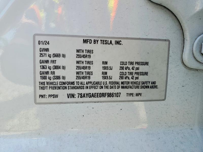 Продажа на аукционе авто 2024 Tesla Model Y, vin: 7SAYGAEE0RF986107, номер лота: 51088096