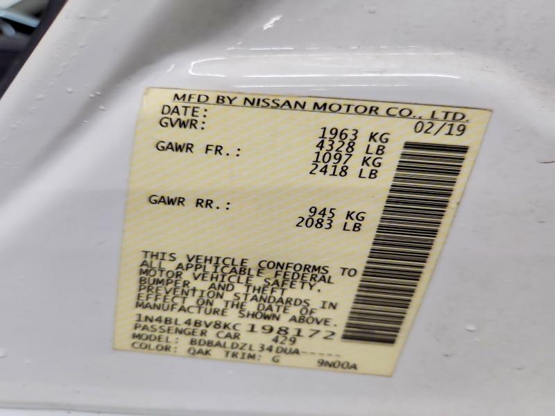 2019 Nissan Altima მანქანა იყიდება აუქციონზე, vin: 1N4BL4BV8KC198172, აუქციონის ნომერი: 51301806