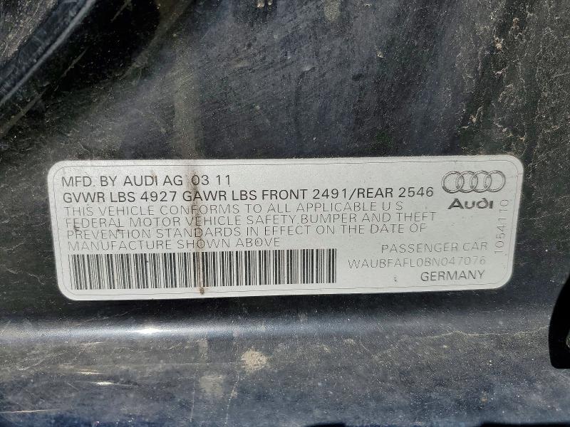 2011 Audi A4 მანქანა იყიდება აუქციონზე, vin: WAUBFAFL0BN047076, აუქციონის ნომერი: 49366356