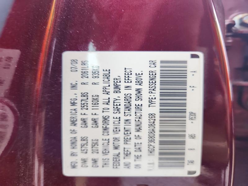 51716576 :رقم المزاد ، 1HGCP36808A084268 vin ، 2008 Honda Accord مزاد بيع