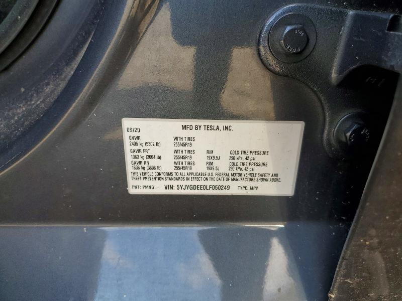 Aukcja sprzedaży 2020 Tesla Model Y, vin: 5YJYGDEE0LF050249, numer aukcji: 48798726