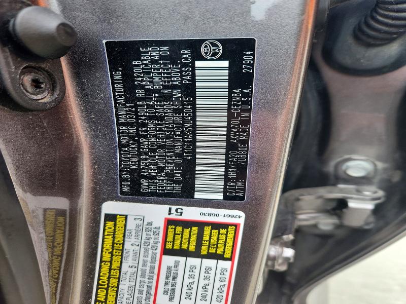 2021 Toyota Camry მანქანა იყიდება აუქციონზე, vin: 4T1C11AK5MU450415, აუქციონის ნომერი: 51000946