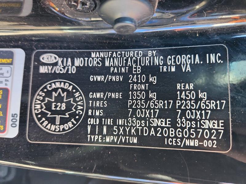 Продажа на аукционе авто 2011 Kia Sorento, vin: 5XYKTDA20BG057027, номер лота: 49951796
