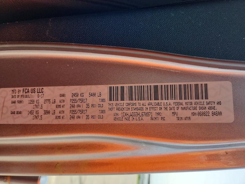 51804296 :رقم المزاد ، 1C4HJWDG3HL670971 vin ، 2017 Jeep Wrangler Unlimited مزاد بيع