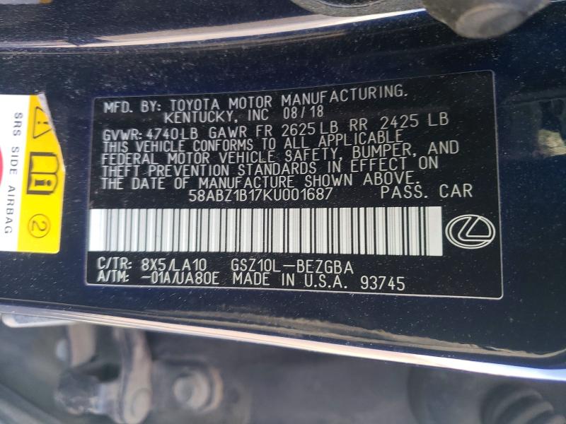 48063626 :رقم المزاد ، 58ABZ1B17KU001687 vin ، 2019 Lexus Es 350 مزاد بيع