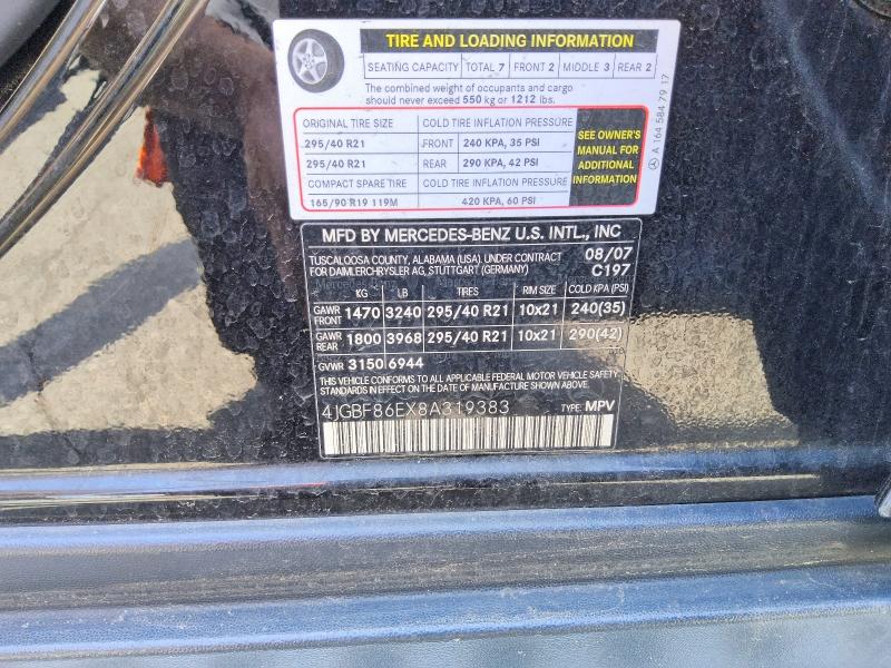 2008 Mercedes-benz Gl მანქანა იყიდება აუქციონზე, vin: 4JGBF86EX8A319383, აუქციონის ნომერი: 49676036