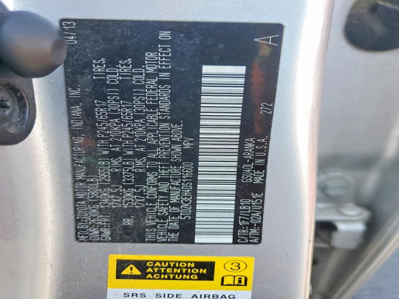 Aukcja sprzedaży 2013 Toyota Highlander, vin: 5TDZK3EH4DS116600, numer aukcji: 51313906