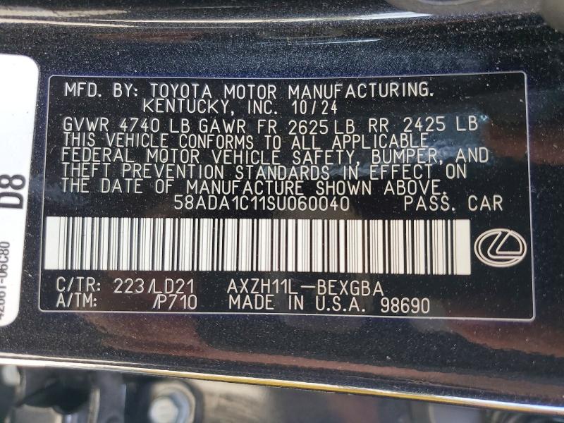 Aukcja sprzedaży 2025 Lexus Es 300h, vin: 58ADA1C11SU060040, numer aukcji: 52186036