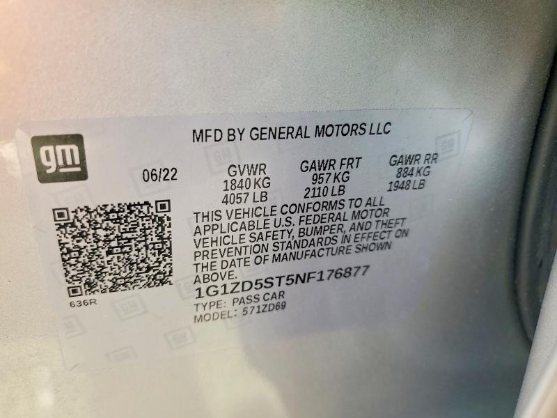 48174006 :رقم المزاد ، 1G1ZD5ST5NF176877 vin ، 2022 Chevrolet Malibu مزاد بيع