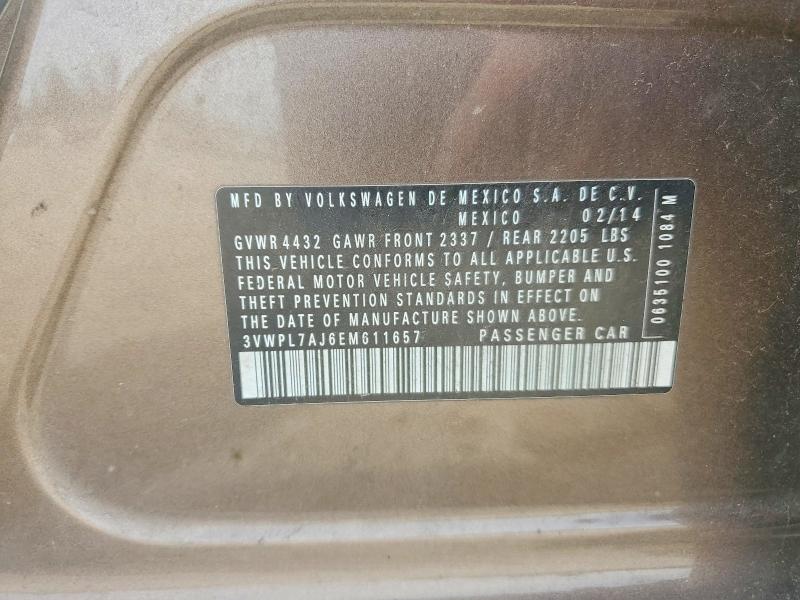 51157166 :رقم المزاد ، 3VWPL7AJ6EM611657 vin ، 2014 Volkswagen Jetta مزاد بيع