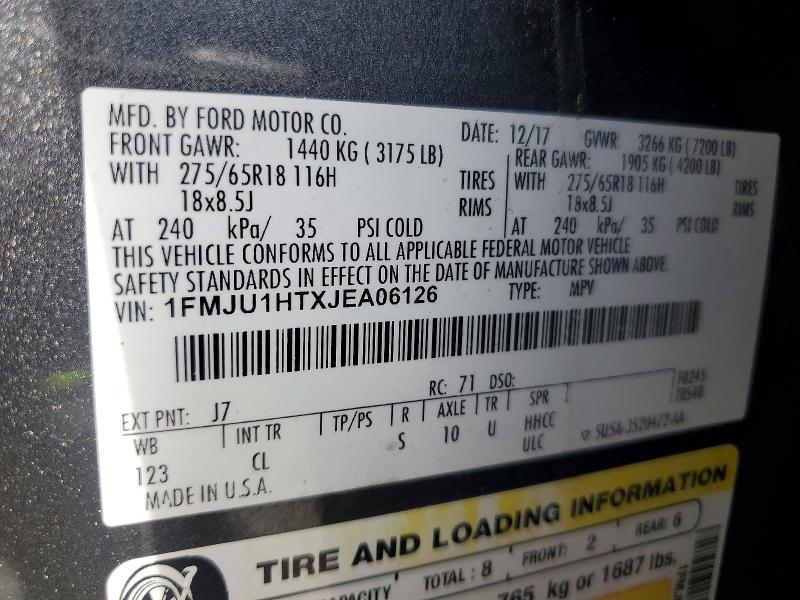 51061186 :رقم المزاد ، 1FMJU1HTXJEA06126 vin ، 2018 Ford Expedition مزاد بيع