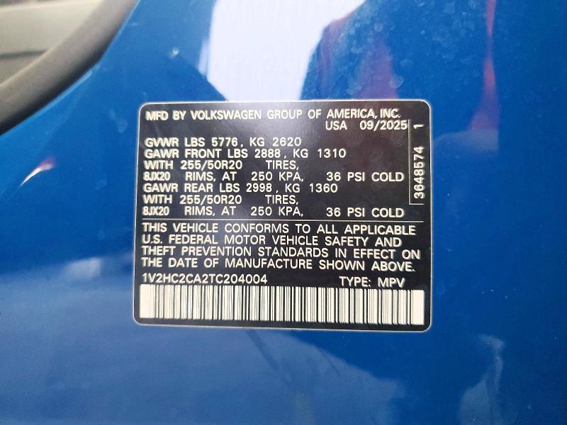 51625796 :رقم المزاد ، 1V2HC2CA2TC204004 vin ، 2026 Volkswagen Atlas Cross Sport مزاد بيع