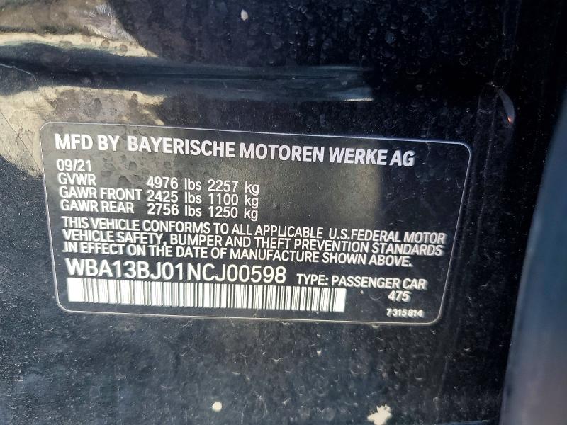 Aukcja sprzedaży 2022 Bmw 530, vin: WBA13BJ01NCJ00598, numer aukcji: 50986996