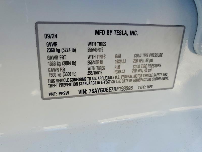 2024 Tesla Model Y მანქანა იყიდება აუქციონზე, vin: 7SAYGDEE7RF193596, აუქციონის ნომერი: 48701316