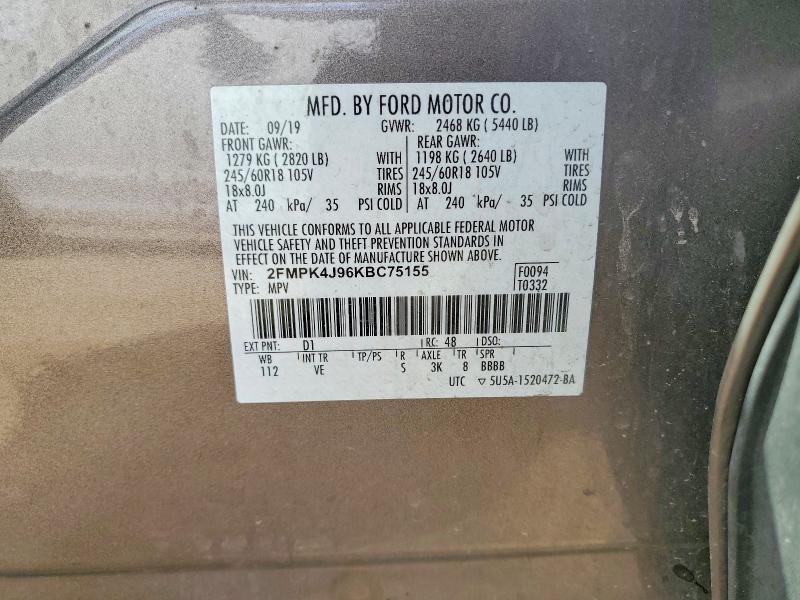 Aukcja sprzedaży 2019 Ford Edge, vin: 2FMPK4J96KBC75155, numer aukcji: 50001726