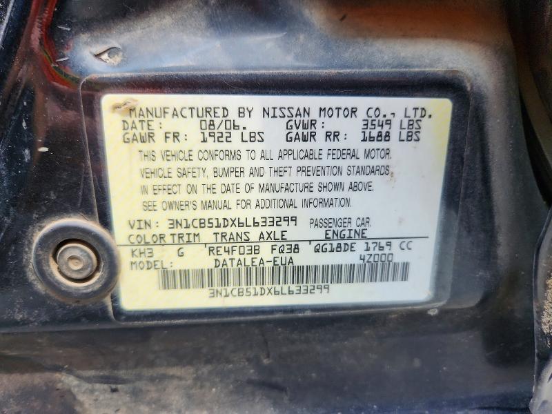 Продаж на аукціоні авто 2006 Nissan Sentra, vin: 3N1CB51DX6L633299, номер лоту: 50965156
