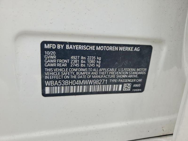 Продаж на аукціоні авто 2021 Bmw 530, vin: WBA53BH04MWW98271, номер лоту: 50947596