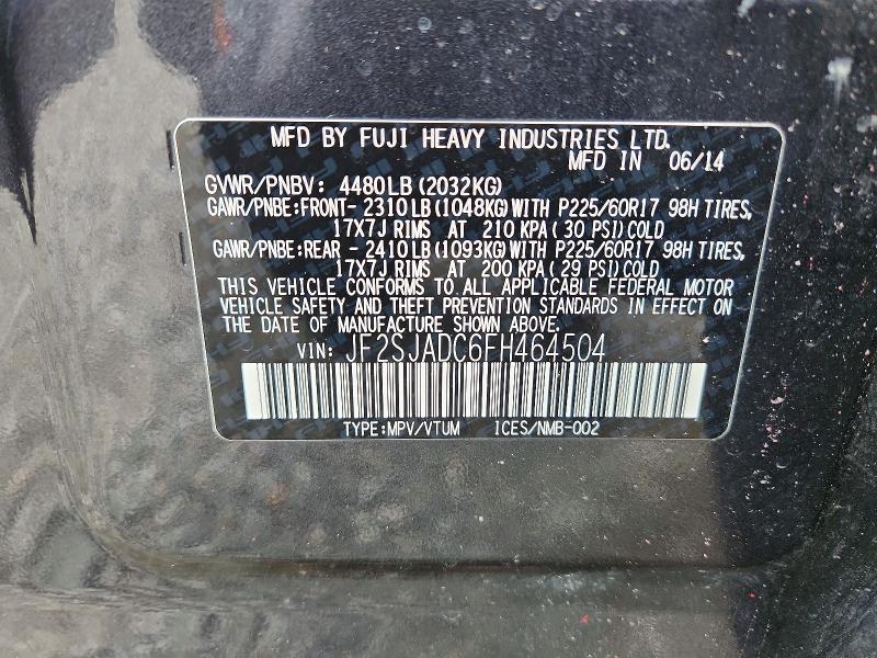 Продаж на аукціоні авто 2015 Subaru Forester, vin: JF2SJADC6FH464504, номер лоту: 50809476