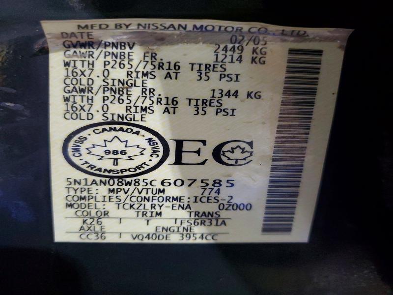 50185646 :رقم المزاد ، 5N1AN08W85C607585 vin ، 2005 Nissan Xterra مزاد بيع