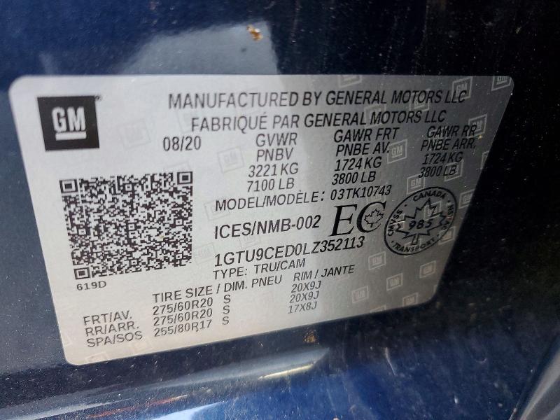Aukcja sprzedaży 2020 Gmc Sierra, vin: 1GTU9CED0LZ352113, numer aukcji: 49309786