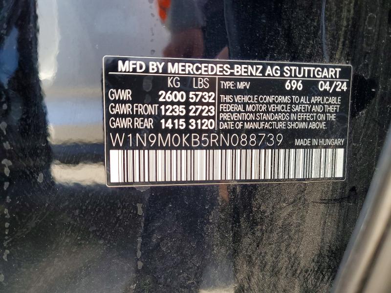 51308066 :رقم المزاد ، W1N9M0KB5RN088739 vin ، 2024 Mercedes-benz Eqb مزاد بيع