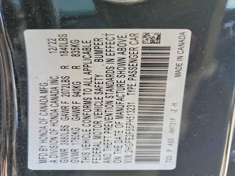 Aukcja sprzedaży 2023 Honda Civic, vin: 2HGFE2F55PH513231, numer aukcji: 50741606