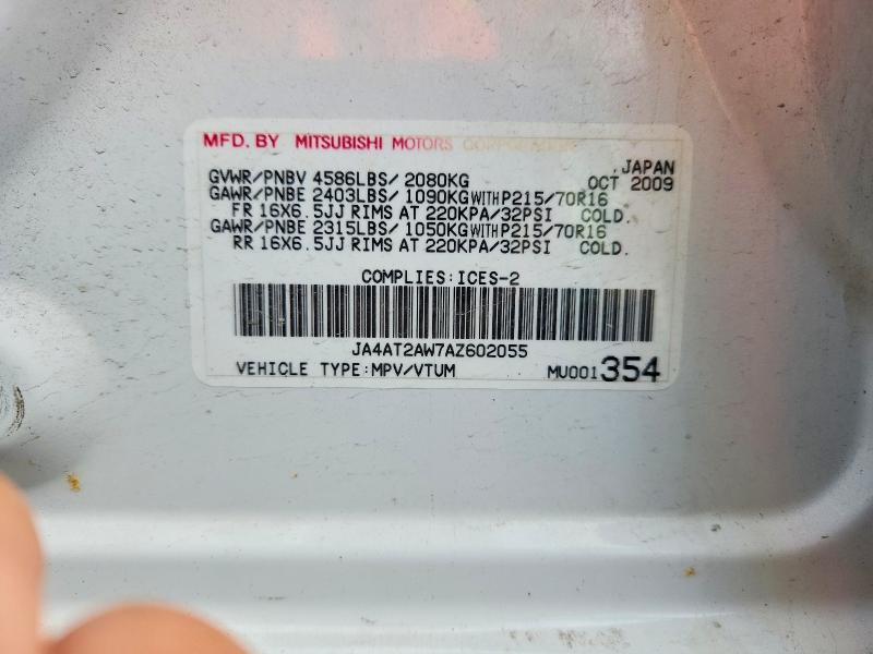 Aukcja sprzedaży 2010 Mitsubishi Outlander, vin: JA4AT2AW7AZ602055, numer aukcji: 50945616