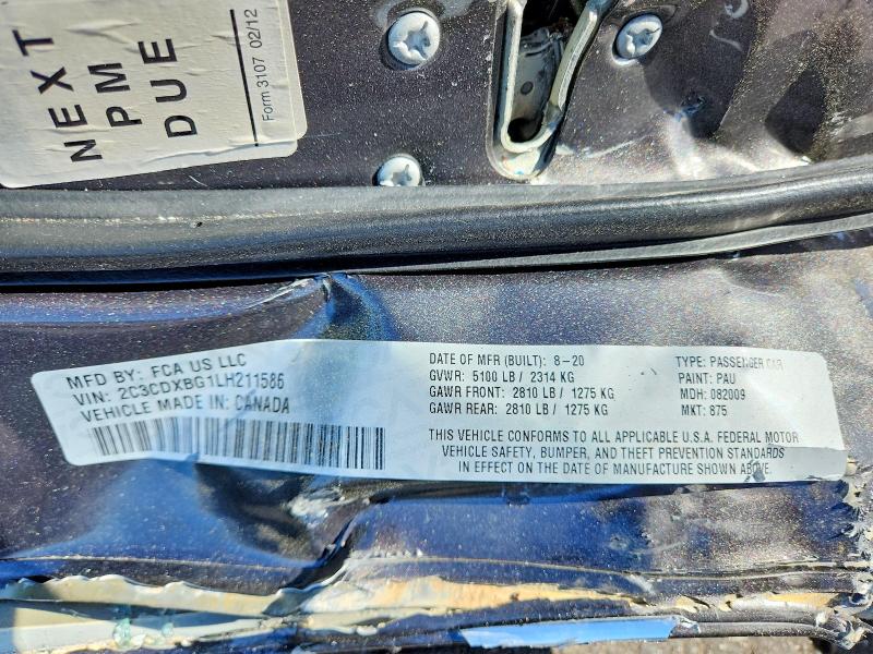 48117996 :رقم المزاد ، 2C3CDXBG1LH211586 vin ، 2020 Dodge Charger مزاد بيع
