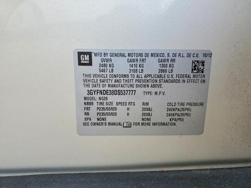 51151066 :رقم المزاد ، 3GYFNDE38DS537777 vin ، 2013 Cadillac Srx مزاد بيع