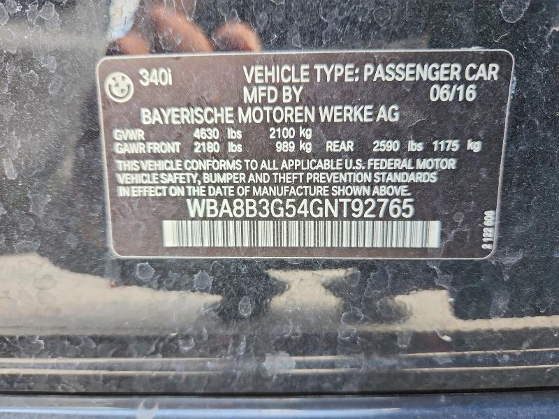Продаж на аукціоні авто 2016 Bmw 340, vin: WBA8B3G54GNT92765, номер лоту: 49114986