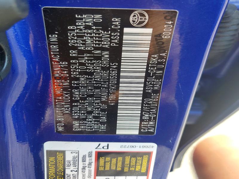 2016 Toyota Camry მანქანა იყიდება აუქციონზე, vin: 4T1BF1FK7GU596745, აუქციონის ნომერი: 48663256