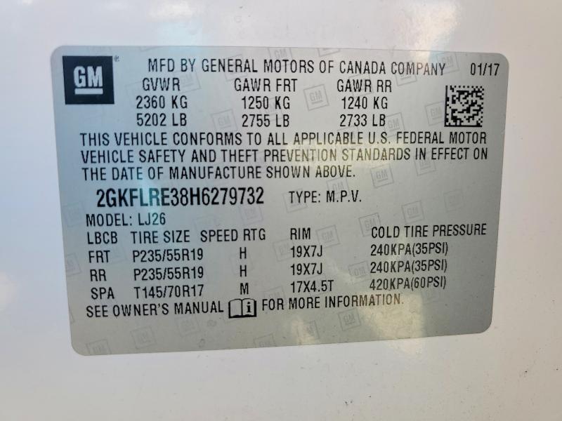 50961786 :رقم المزاد ، 2GKFLRE38H6279732 vin ، 2017 Gmc Terrain مزاد بيع